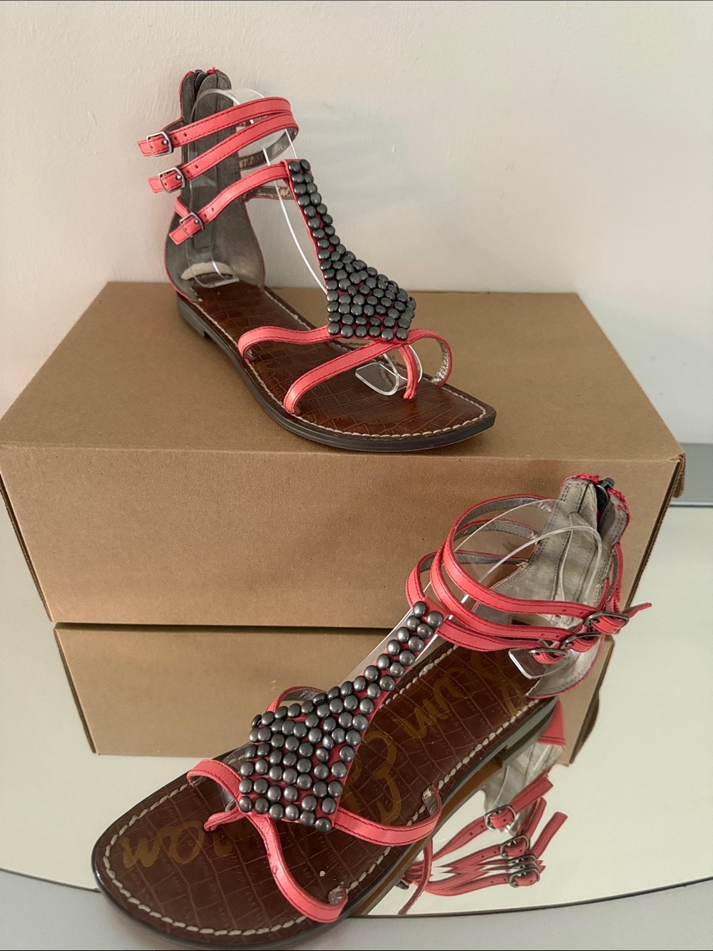 SAM EDELMAN Ginger Studded Gladiator Sandals Ankle Strap Flats Leather Size 8 - Picture 14 of 14